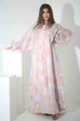 PINK FLORAL CRYSTALIZED SHANTOON OPEN ABAYA