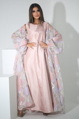 PINK FLORAL CRYSTALIZED SHANTOON OPEN ABAYA