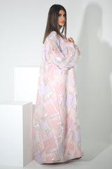 PINK FLORAL CRYSTALIZED SHANTOON OPEN ABAYA
