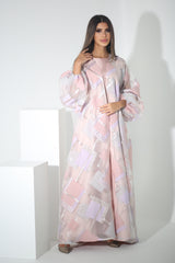 PINK FLORAL CRYSTALIZED SHANTOON OPEN ABAYA