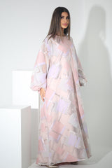 PINK FLORAL CRYSTALIZED SHANTOON OPEN ABAYA