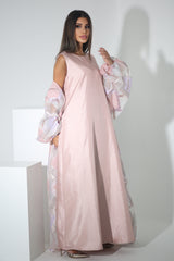 PINK FLORAL CRYSTALIZED SHANTOON OPEN ABAYA