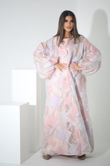 PINK FLORAL CRYSTALIZED SHANTOON OPEN ABAYA