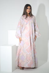 PINK FLORAL CRYSTALIZED SHANTOON OPEN ABAYA