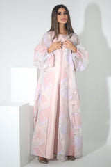 PINK FLORAL CRYSTALIZED SHANTOON OPEN ABAYA