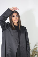 BLACK BLAZER SATIN FYE OPEN ABAYA
