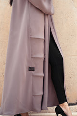 GREY TAN CREPE DOUBLE CLOSH OPEN ABAYA
