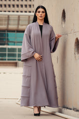 GREY TAN CREPE DOUBLE CLOSH OPEN ABAYA