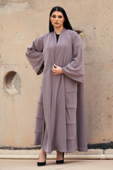 GREY TAN CREPE DOUBLE CLOSH OPEN ABAYA