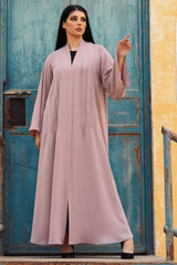 POWDER PINK CREPE DOUBLE CLOSH OPEN ABAYA