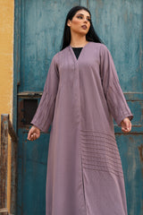 POWDER PURPLE CRUSH CREPE CUT SLEVE OPEN ABAYA