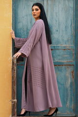 POWDER PURPLE CRUSH CREPE CUT SLEVE OPEN ABAYA