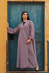 POWDER PURPLE CRUSH CREPE CUT SLEVE OPEN ABAYA