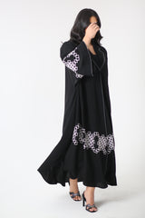 BLACK GEOMETRIC EMBROIDERED SOALON ABAYA
