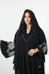 BLACK GEOMETRIC EMBROIDERED SOALON ABAYA