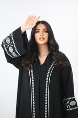 BLACK BUTTONED EMBROIDERED SOALAN ABAYA