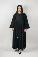 BLACK PIPING DOUBLE CLOCHE ABAYA.