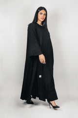 BLACK PIPING DOUBLE CLOCHE ABAYA.