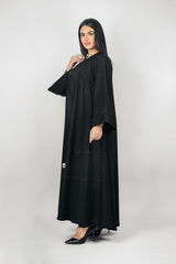 BLACK PIPING DOUBLE CLOCHE ABAYA.
