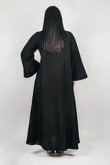 BLACK PIPING DOUBLE CLOCHE ABAYA.