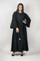 BLACK PIPING DOUBLE CLOCHE ABAYA.