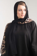 BLACK CHIFFON FLANNELED SWAROVSKI CRYSTALIZED SCARVE.