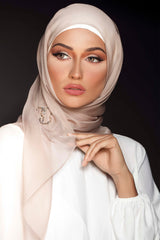 BEIGE CHIFFON PLAIN CRYSTAL ROCK SCARVE