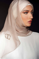 BEIGE CHIFFON PLAIN CRYSTAL ROCK SCARVE