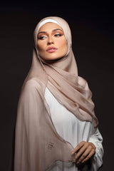 BEIGE CRYSTALIZED ROSEGOLD CHIFFON SCARVE.