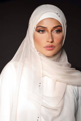 OFFWHITE CRYSTALIZED CHIFFON SCARVE.