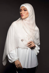 OFFWHITE CRYSTALIZED CHIFFON SCARVE.