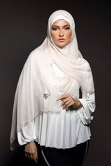 OFFWHITE CRYSTALIZED CHIFFON SCARVE.