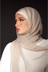 BEIGE CRYSTALIZED CHIFFON SCARVE.