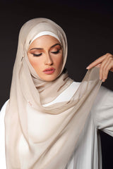 BEIGE CRYSTALIZED CHIFFON SCARVE.