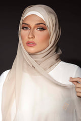 BEIGE CRYSTALIZED CHIFFON SCARVE.