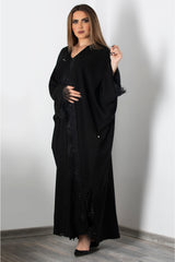 BLACK LACE CRYSTALIZED EMBELISHED OPEN ABAYA