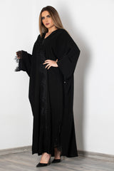 BLACK LACE CRYSTALIZED EMBELISHED OPEN ABAYA