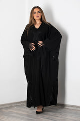 BLACK LACE CRYSTALIZED EMBELISHED OPEN ABAYA