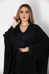 BLACK LACE CRYSTALIZED EMBELISHED OPEN ABAYA