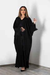 BLACK LACE CRYSTALIZED EMBELISHED OPEN ABAYA