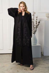 BLACK SOALON DESIGN CUT SLEVE OPEN ABAYA