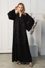 BLACK SOALON DESIGN CUT SLEVE OPEN ABAYA