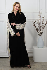 BLACK CREAM VELVET BLAZER CUT OPEN ABAYA