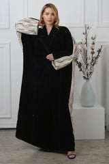 BLACK CREAM VELVET BLAZER CUT OPEN ABAYA