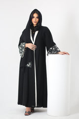 BLACK EMBRODERED OPEN SOALON ABAYA