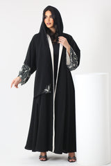 BLACK EMBRODERED OPEN SOALON ABAYA