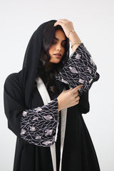 BLACK EMBRODERED OPEN SOALON ABAYA