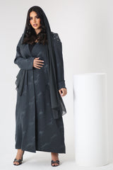 OLIVE GREEN JACQUARD OPEN ABAYA