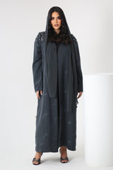 OLIVE GREEN JACQUARD OPEN ABAYA