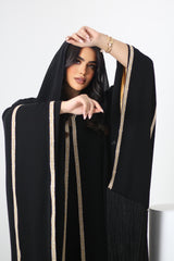 BLACK CREPE PLAIN OPEN ABAYA.